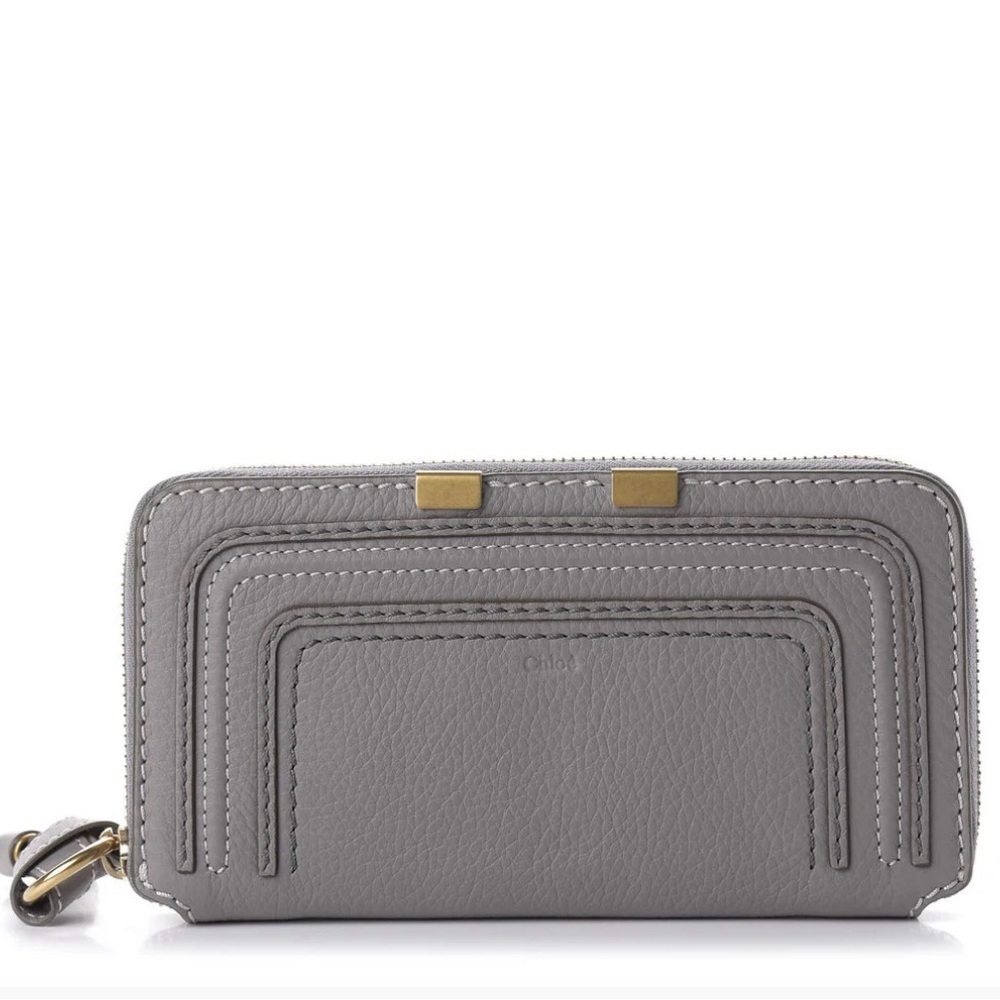 CHLOE Calfskin Marcie Long Zip Around Wallet Cashmere Grey